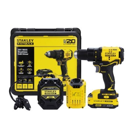 STANLEY FATMAX SBD710D2K 20V 13 mm 1900 RPM Cordless Brushless Drill Machine Driver, 60 Nm Torque, 2.0Ah Li-ion Batteries with Charger, Kit Box, 2 Speed Gearbox, 2 Year Warranty, YELLOW & BLACK